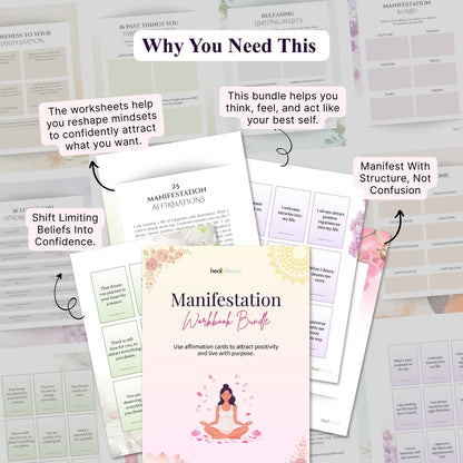 Manifestation Workbook Bundle – Turn Vision Into Reality With 6+ tools for Daily Mindset & Energy Practices