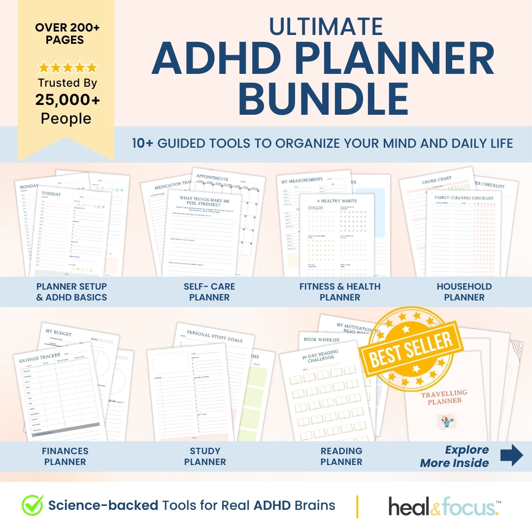 Ultimate ADHD Planner Bundle for Focus & Flow - Your Daily Compass to Productivity