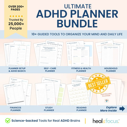 Ultimate ADHD Planner Bundle for Focus & Flow - Your Daily Compass to Productivity