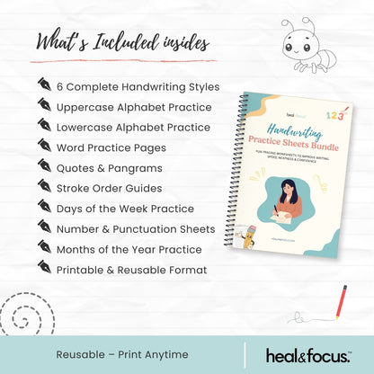 Handwriting Practice Sheets Bundle – Perfect Every Letter with Confidence