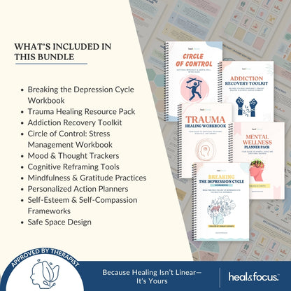 All 5 Therapist-Approved Workbooks for Lasting Emotional Relief, Resilience, Heal, Rebuild & Thrive | The Healing & Recovery Bundle