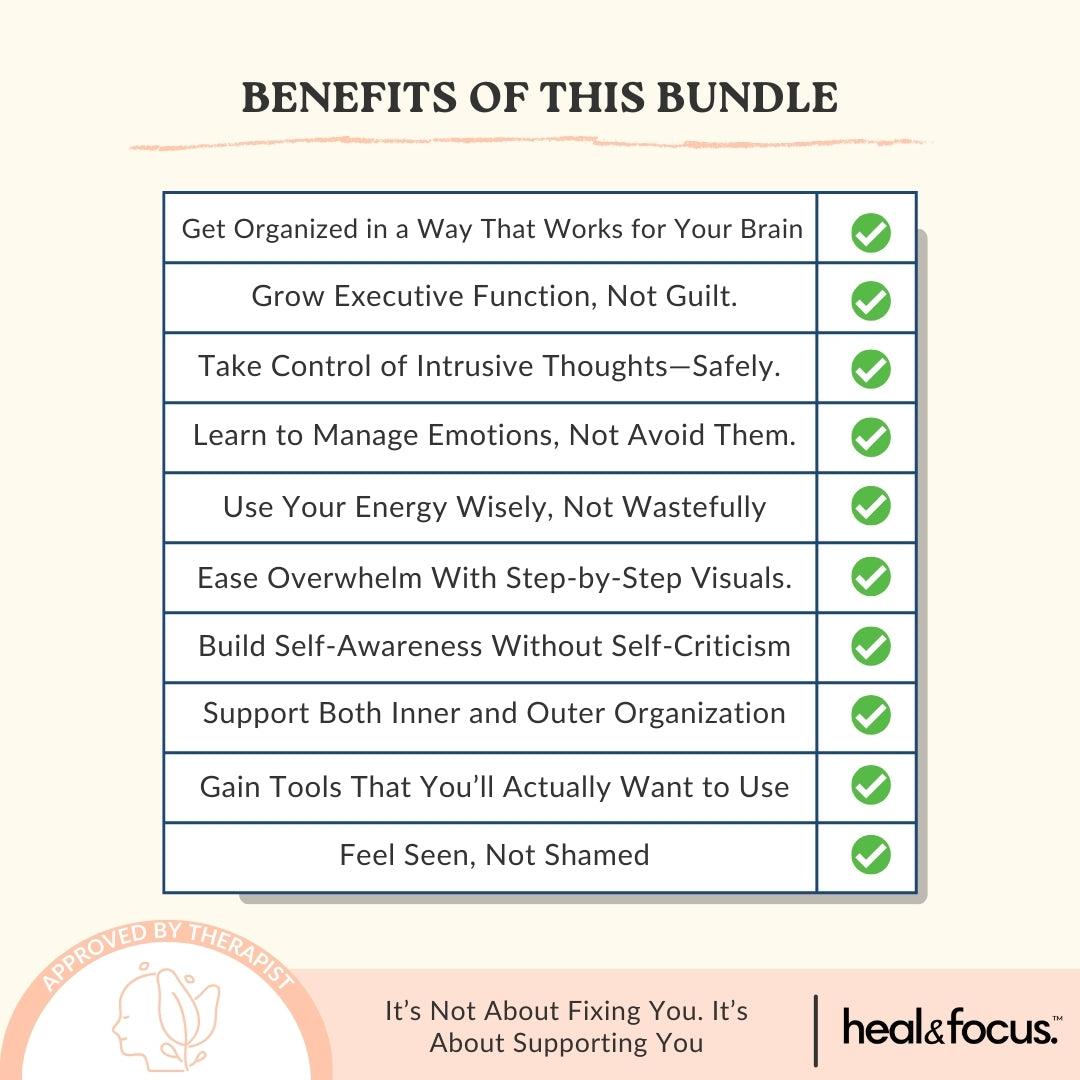 The Ultimate Focus & Functioning Bundle | ADHD, OCD & Executive Skills Toolkit | 5 Expert Workbooks to Boost Focus, Structure, Thoughts, Goals, & Emotional Clarity