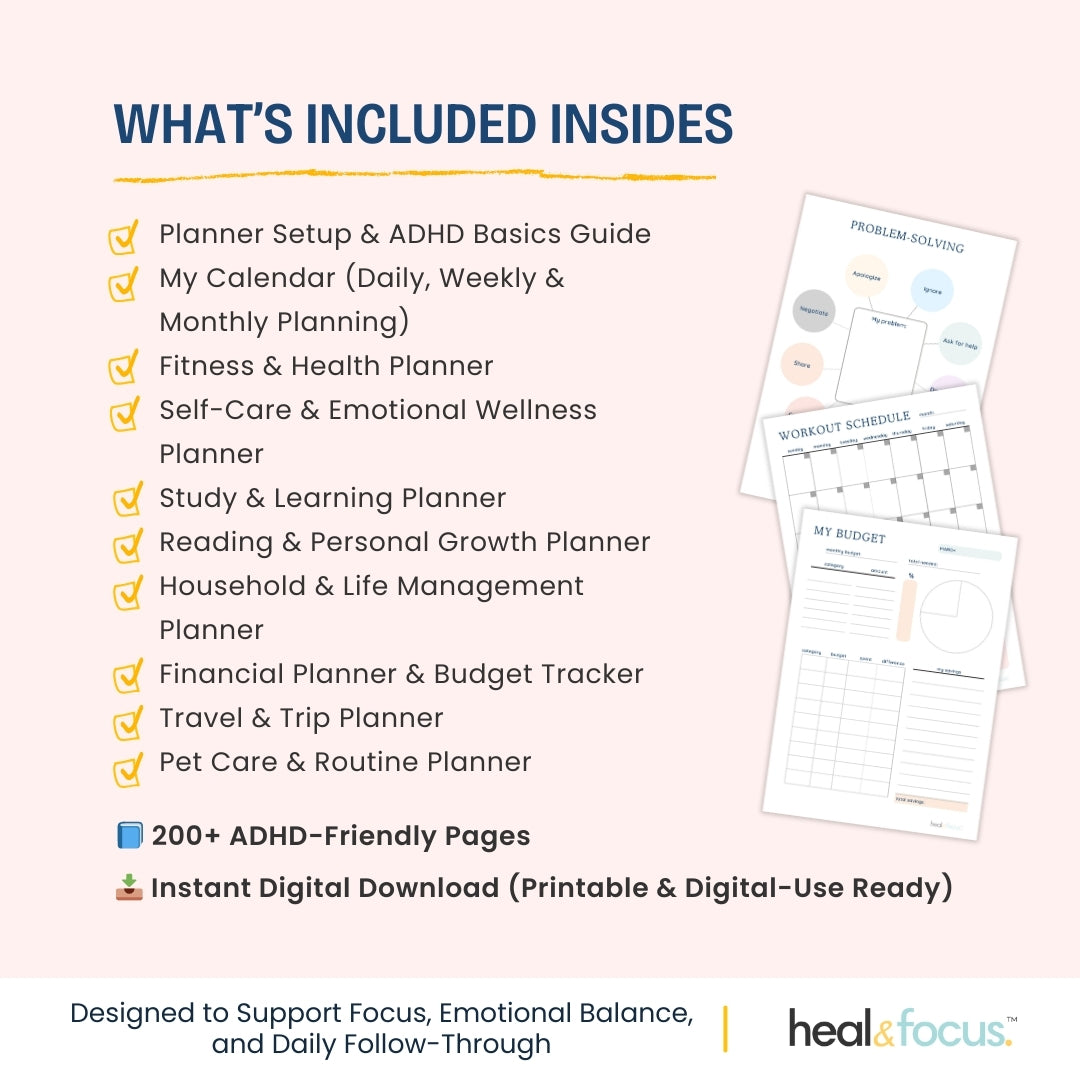 Ultimate ADHD Planner Bundle for Focus & Flow - Your Daily Compass to Productivity
