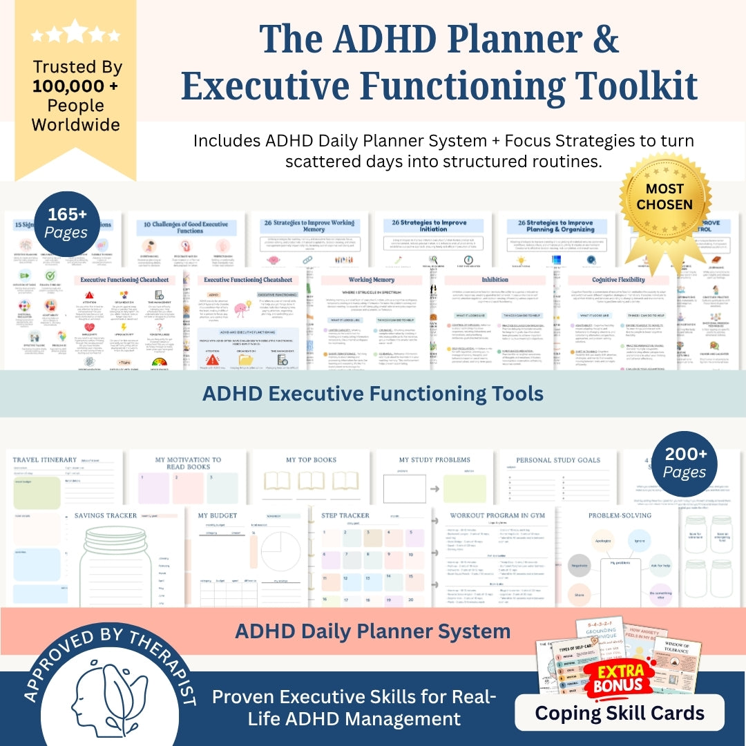 The Ultimate ADHD Executive Functioning Toolkit – Therapist-Designed Tools to Master Your Focus, Emotions & Daily Life