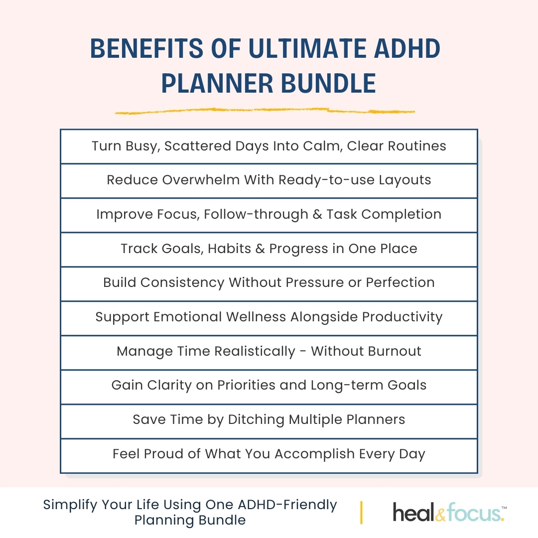 Ultimate ADHD Planner Bundle for Focus & Flow - Your Daily Compass to Productivity