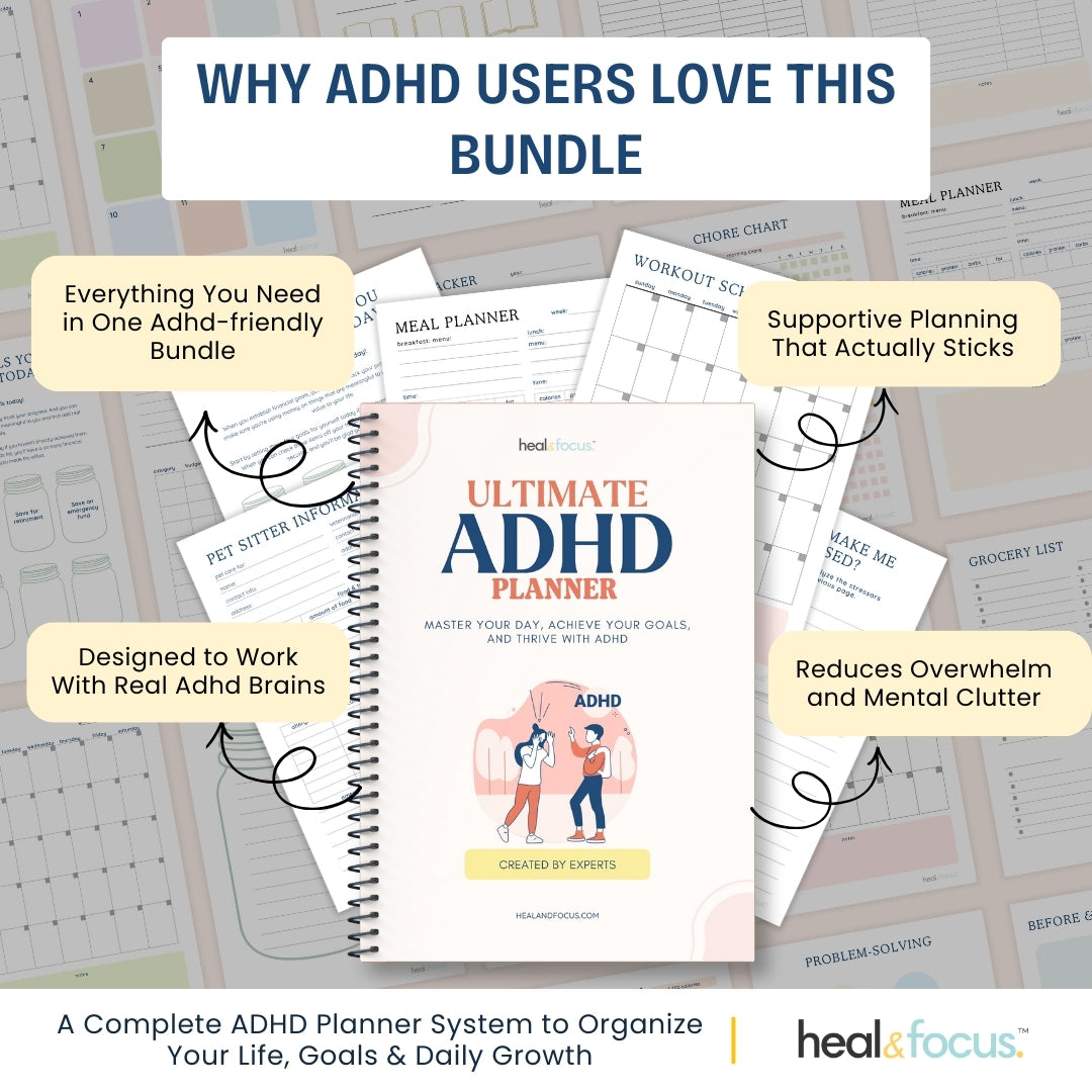 Ultimate ADHD Planner Bundle for Focus & Flow - Your Daily Compass to Productivity