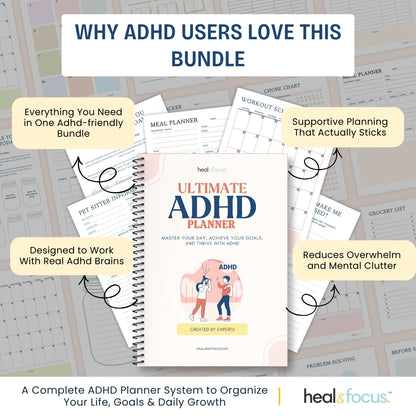 Ultimate ADHD Planner Bundle for Focus & Flow - Your Daily Compass to Productivity