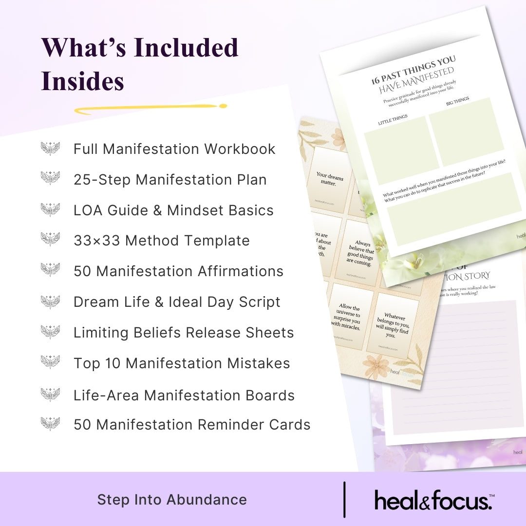 Manifestation Workbook Bundle – Turn Vision Into Reality With 6+ tools for Daily Mindset & Energy Practices